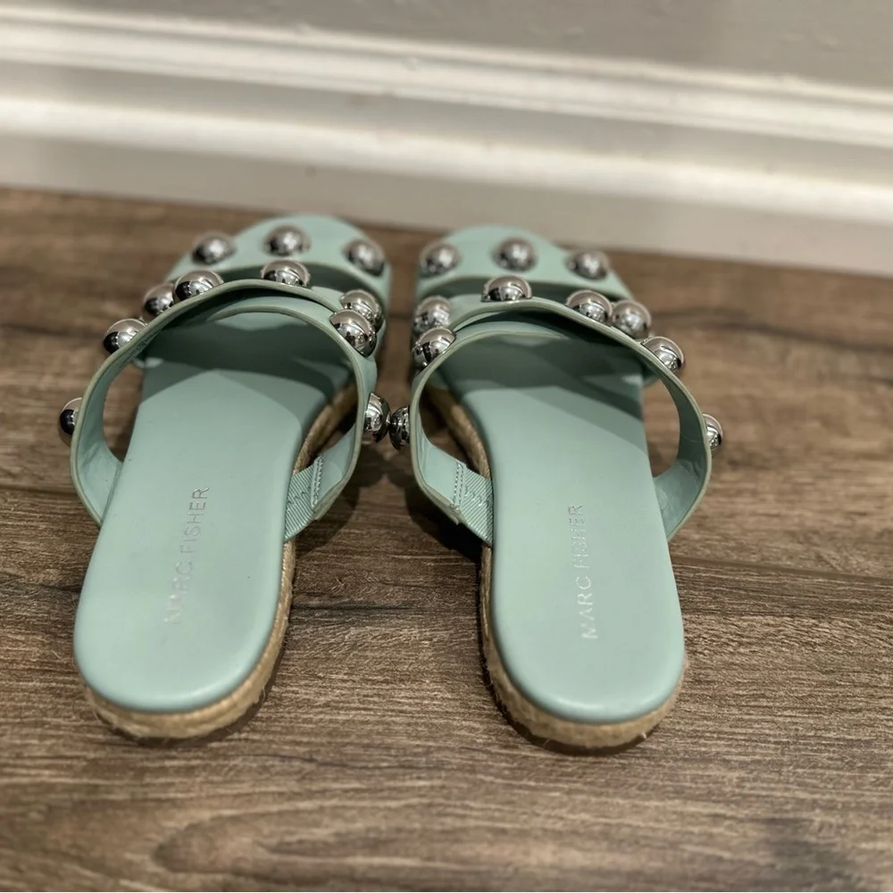 Marc Fisher Prisca Ball Studded‎ Sandals Green Faux Leather